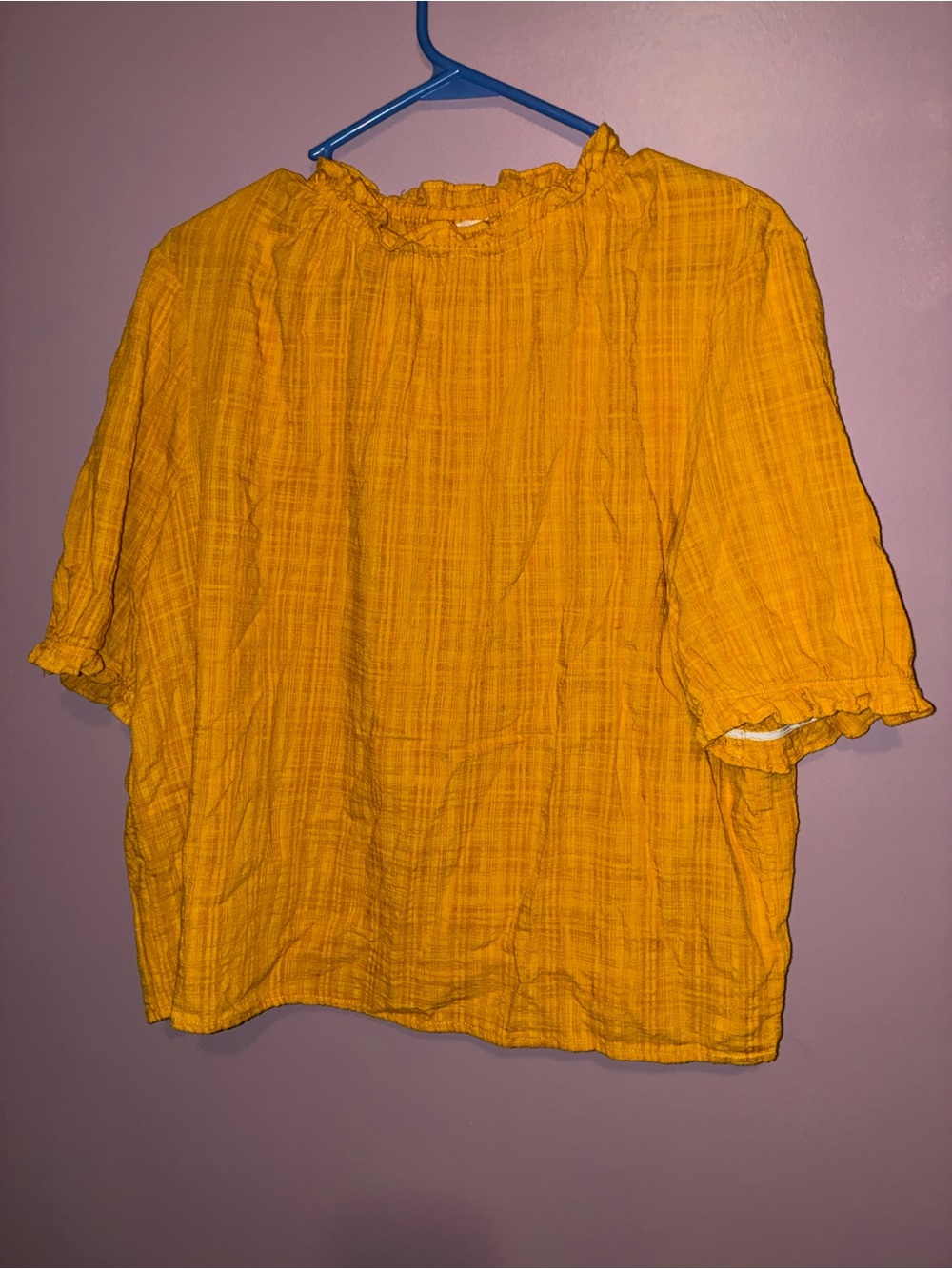 Universal Thread Mustard Ruffle-Trim Short Sleeve Blouse